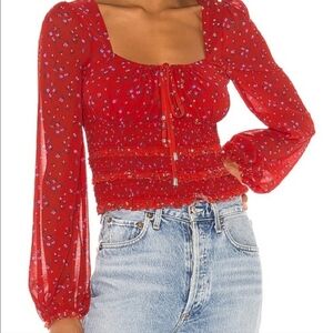 NWT Free People Cherry Red long sleeve blouse top sz M